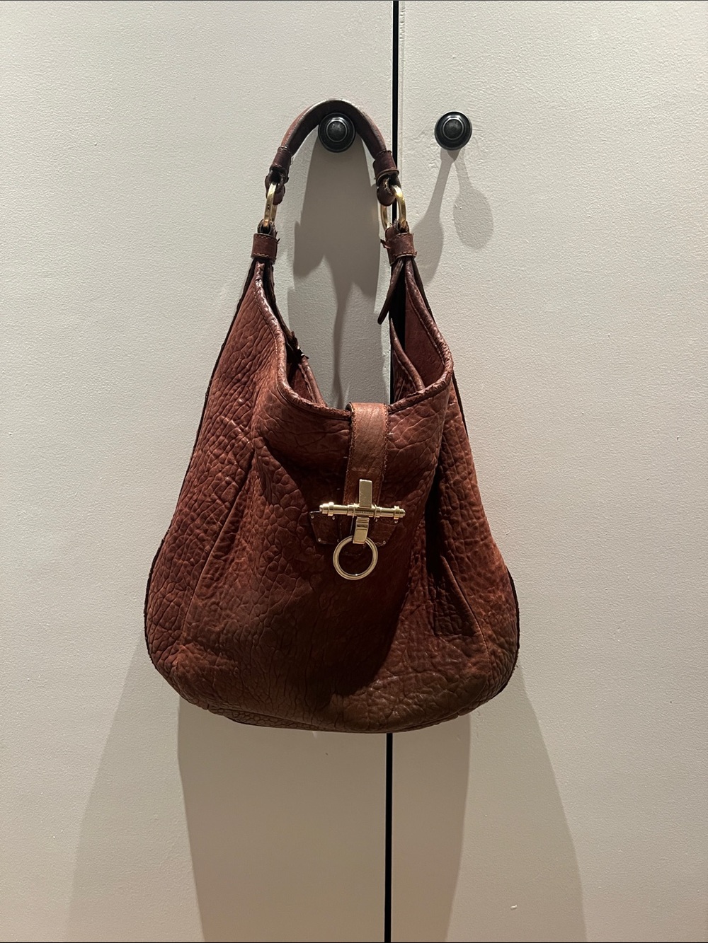 Givenchy Brown Leather Shoulder Bag with Gold Hardware